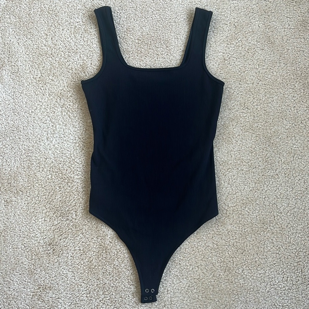 Abercrombie & Fitch Black Ribbed Tank Bodysuit in Women's Medium